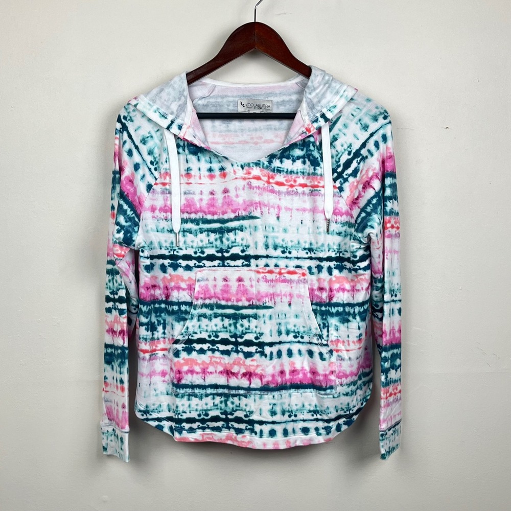 Koolaburra by UGG Womens XS Tie Dye Stripe Hoodie Pink Teal Kangaroo Pocket